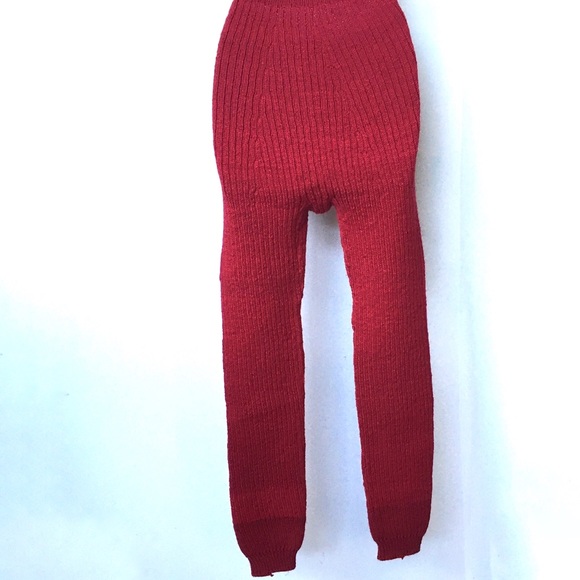 Hand Knit Sweater Pants High Waist Straight Leg with Ribbed Ankle Wool - Picture 5 of 5